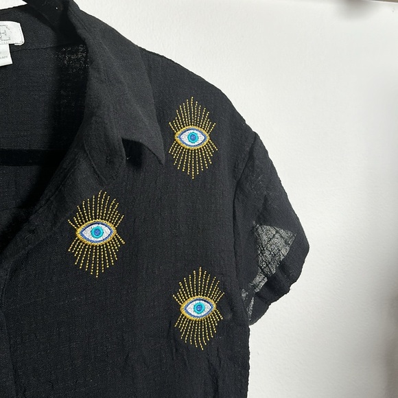 Gauze Cotton Evil Eye Button Down - Picture 2 of 3